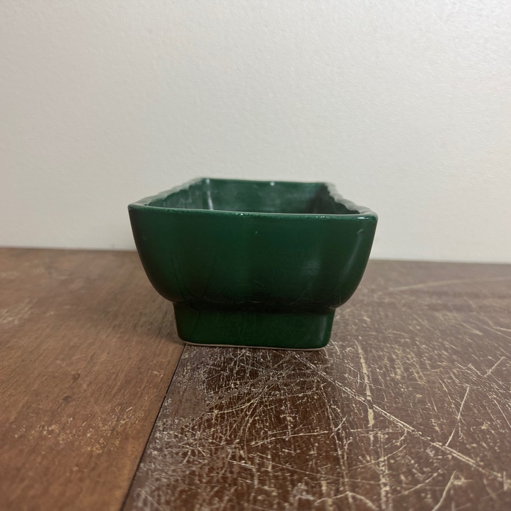 Vintage Dark Hunter Green Ceramic Footed Rectangular Planter Succulent Pot - Picture 6 of 9